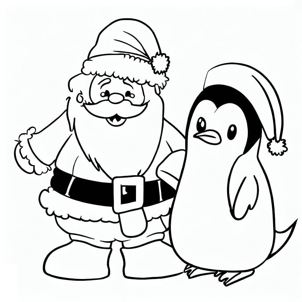 Coloriage Père Noël et Pingouin