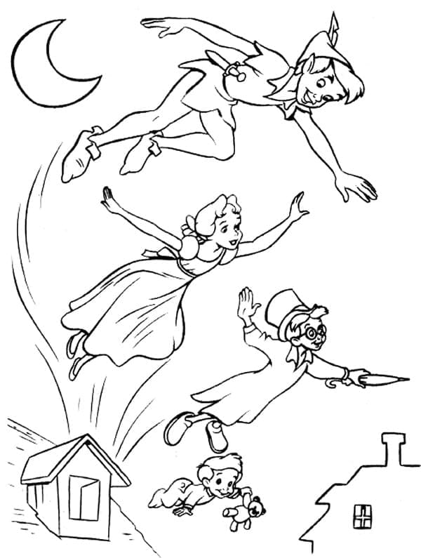 Coloriage Peter Pan, Wendy, Jean et Michel