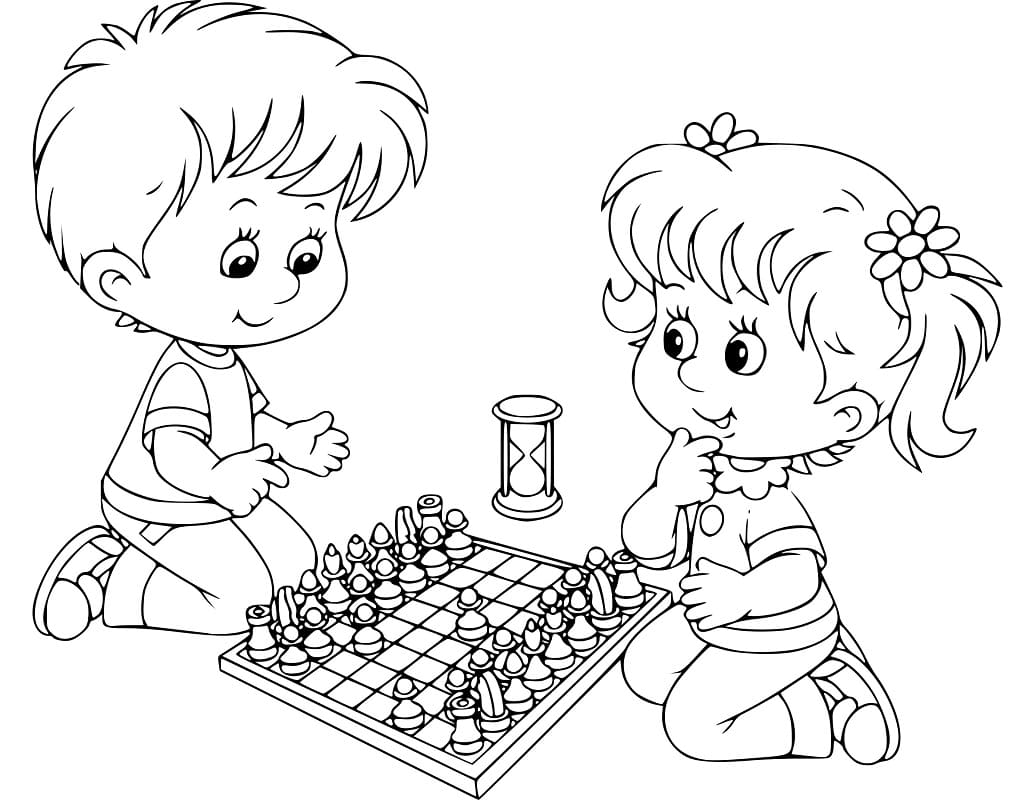 Petits Enfants Jouent aux Échecs coloring page