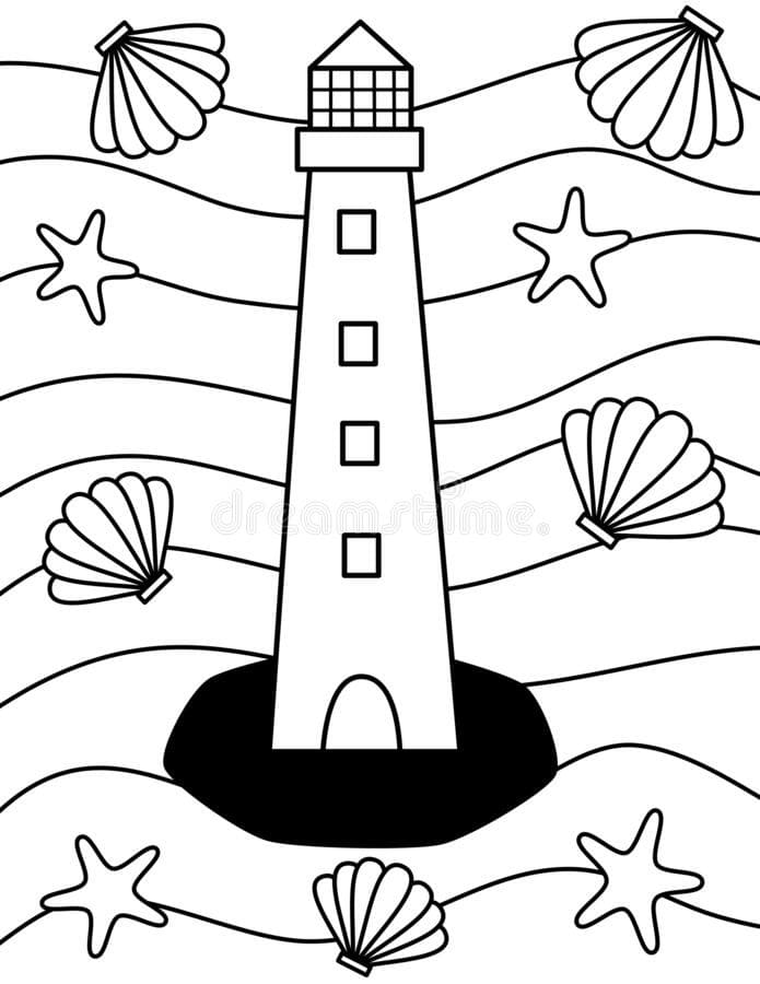 Coloriage Phare et Coquillages