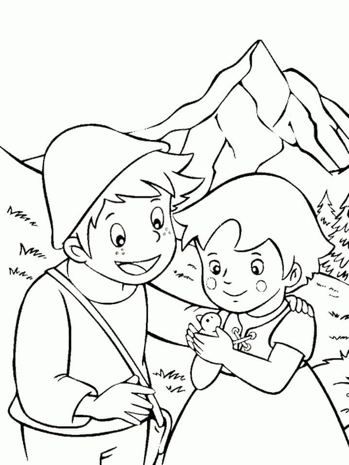 Pierre et Heidi coloring page