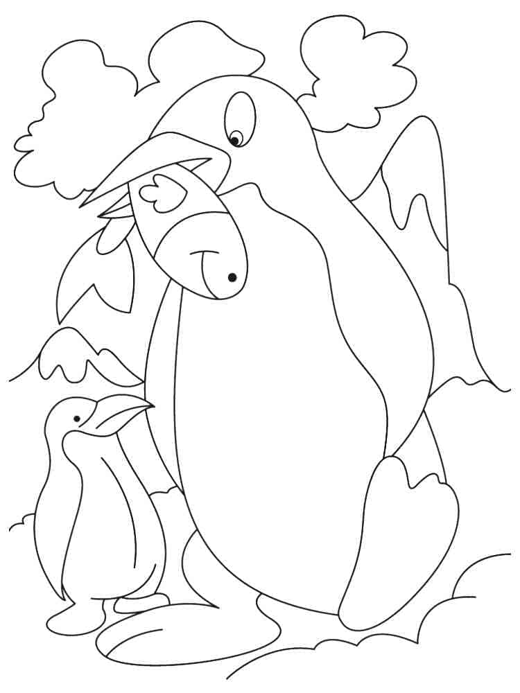 Coloriage Pingouin Mange du Poisson