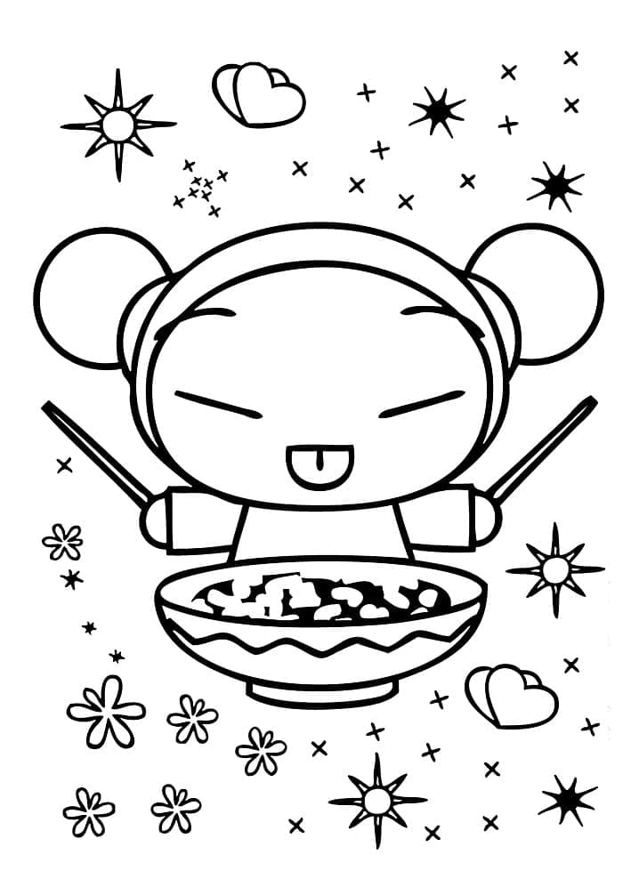 Coloriage Pucca et Bol de Nouilles