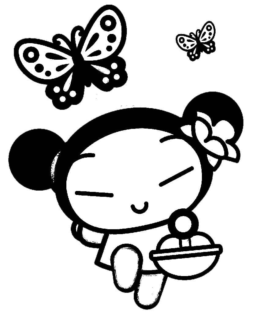 Coloriage Pucca et un Papillon