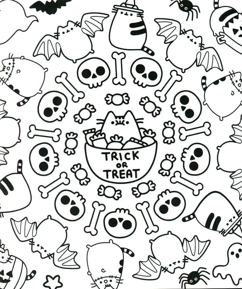 Pusheen et Halloween coloring page