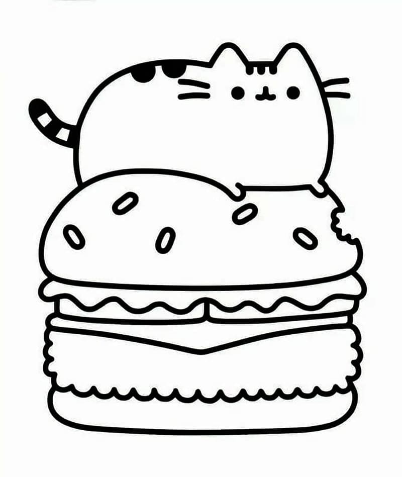 Pusheen et Hamburger coloring page