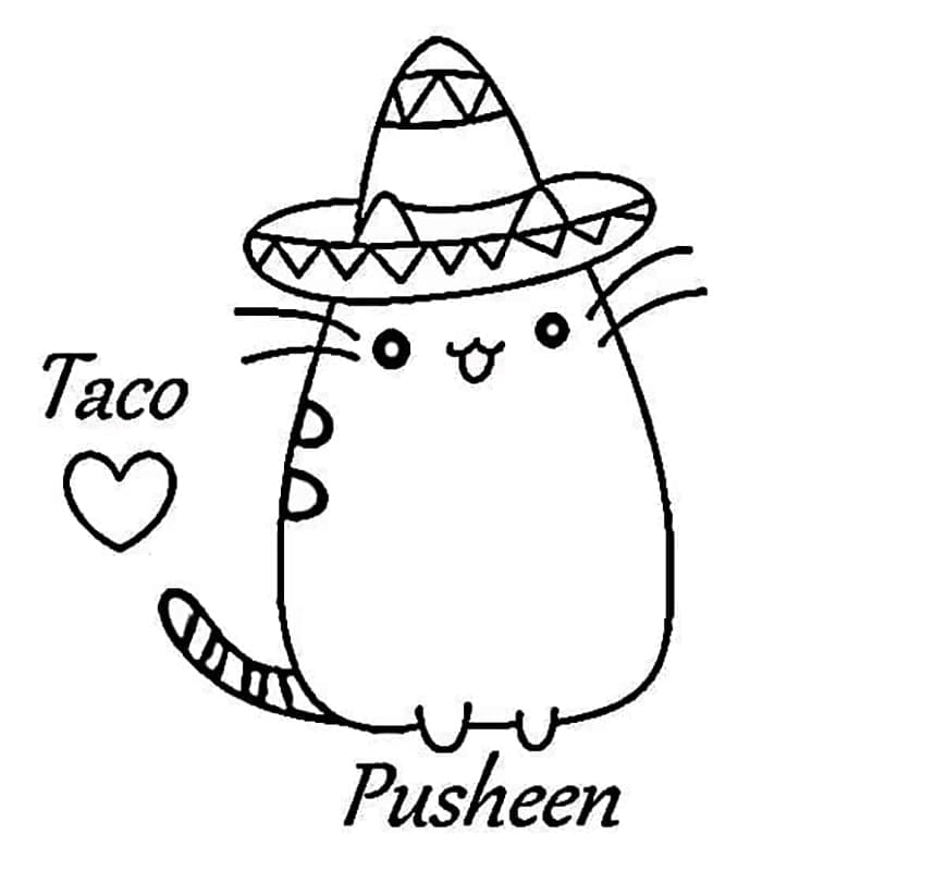 Pusheen et Sombrero coloring page