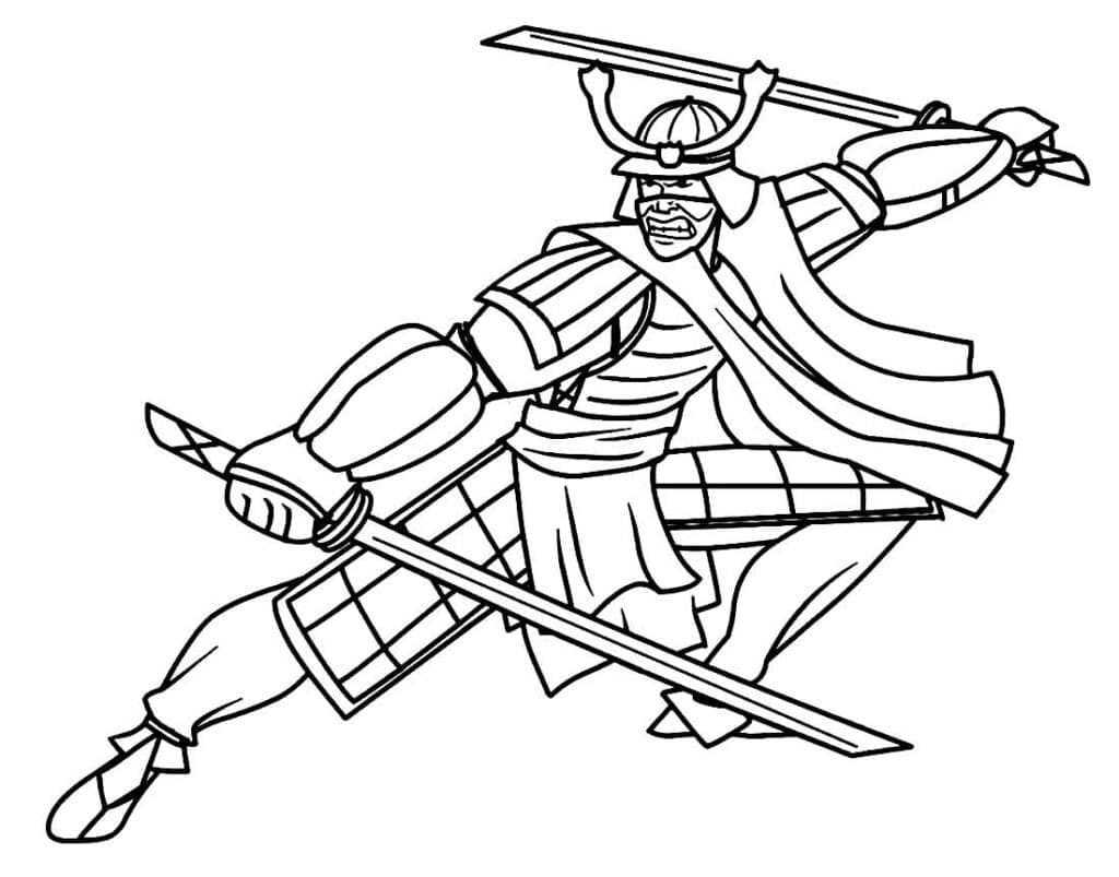 Coloriage Samouraï avec des Épées