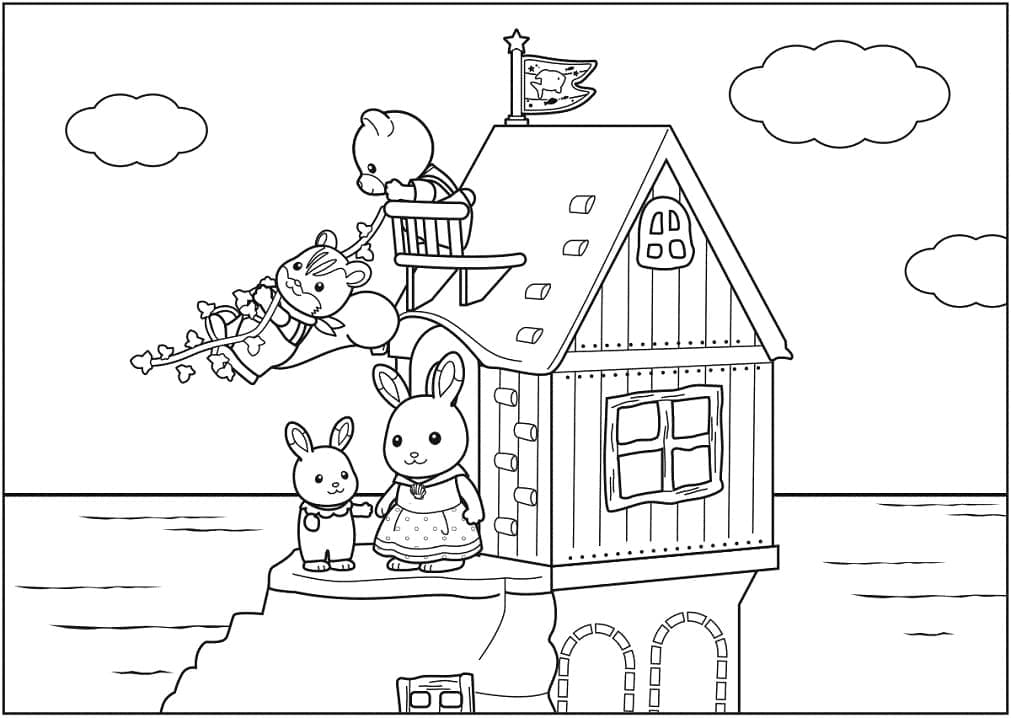 Coloriage Sylvanian Families Cabane de l'île Secrète