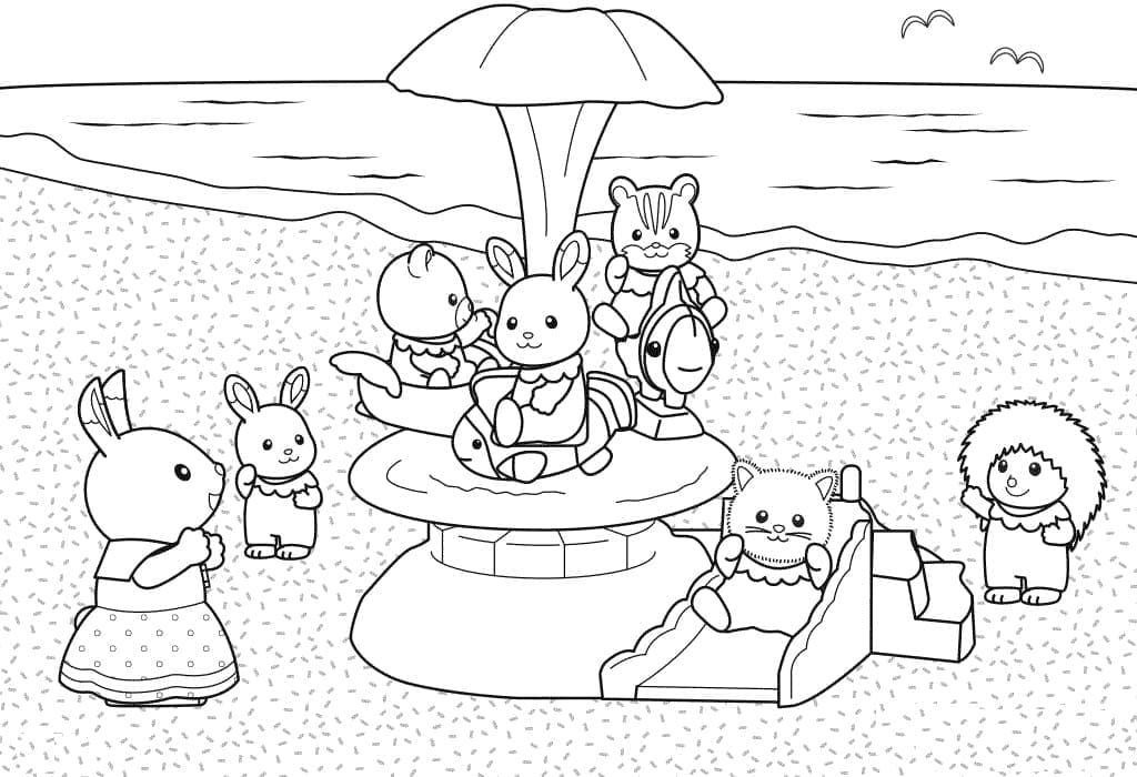 Coloriage Sylvanian Families Manège de la Plage