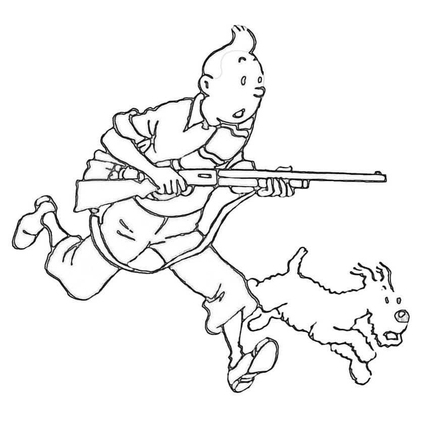 Coloriage Tintin avec Fusil