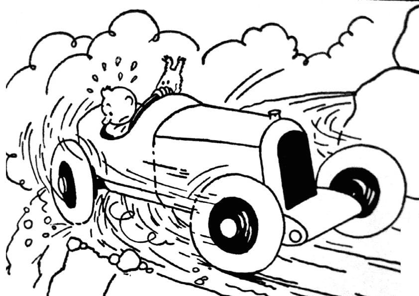 Coloriage Tintin Conduit une Voiture