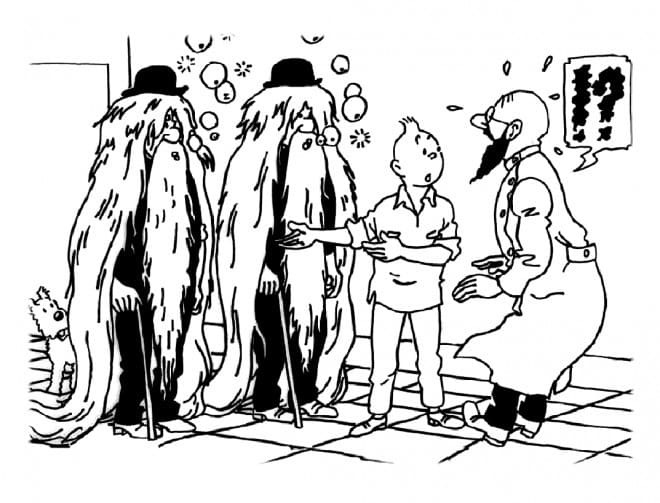 Coloriage Tintin, Dupond et Dupont avec Professeur