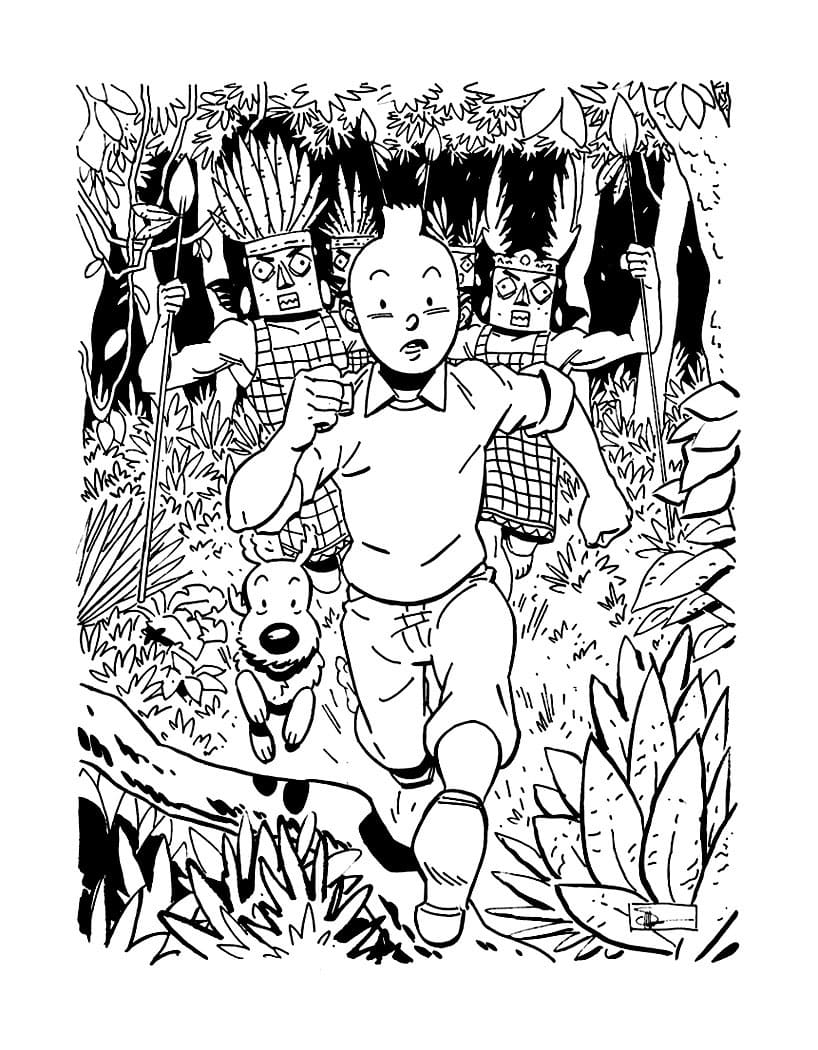 Tintin Effrayé coloring page