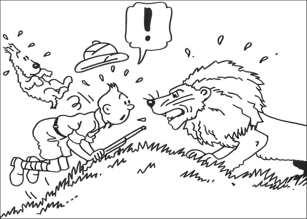 Tintin et le Lion coloring page