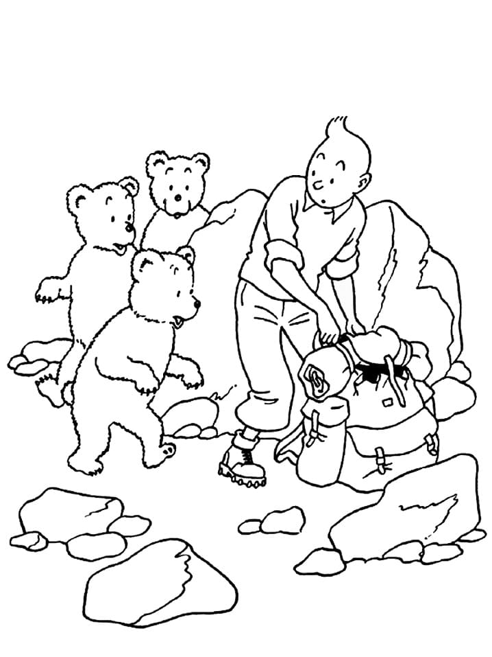 Coloriage Tintin et les Oursons