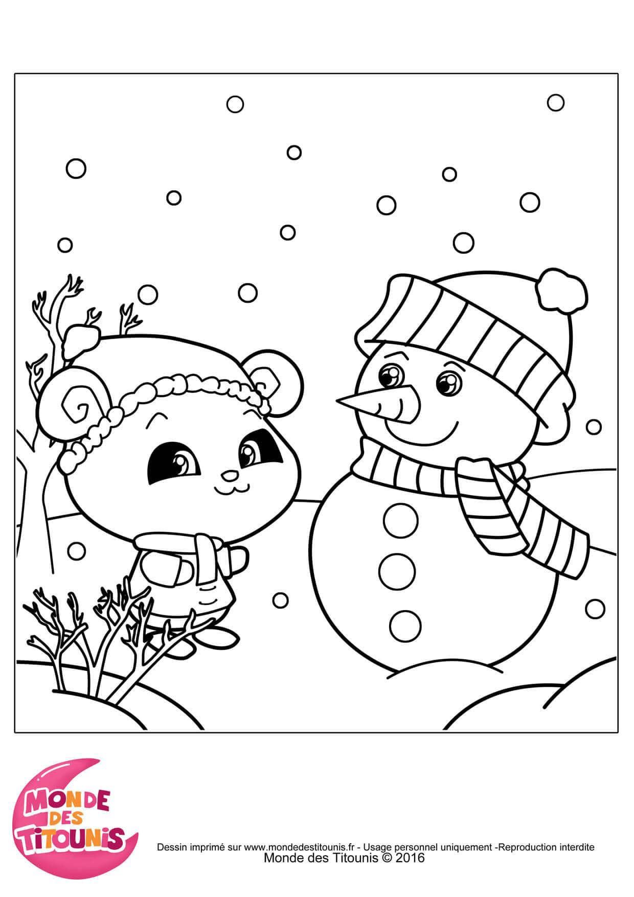 Titounis Panda et Bonhomme de Neige coloring page