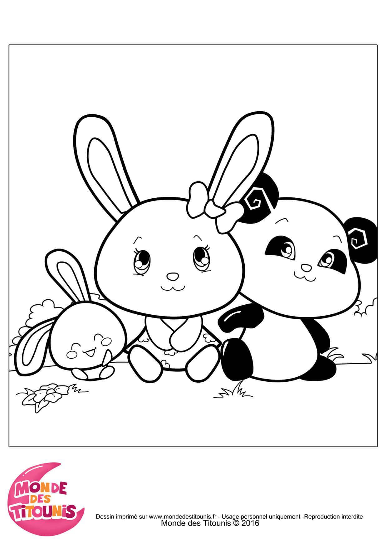 Coloriage Touni, Tini et Panda