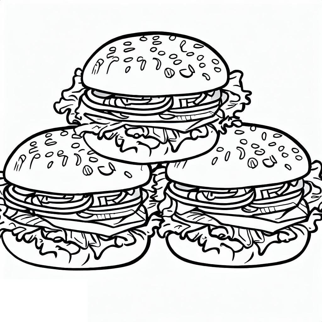 Trois Hamburgers coloring page