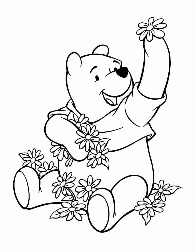 Winnie l’Ourson avec des Fleurs coloring page