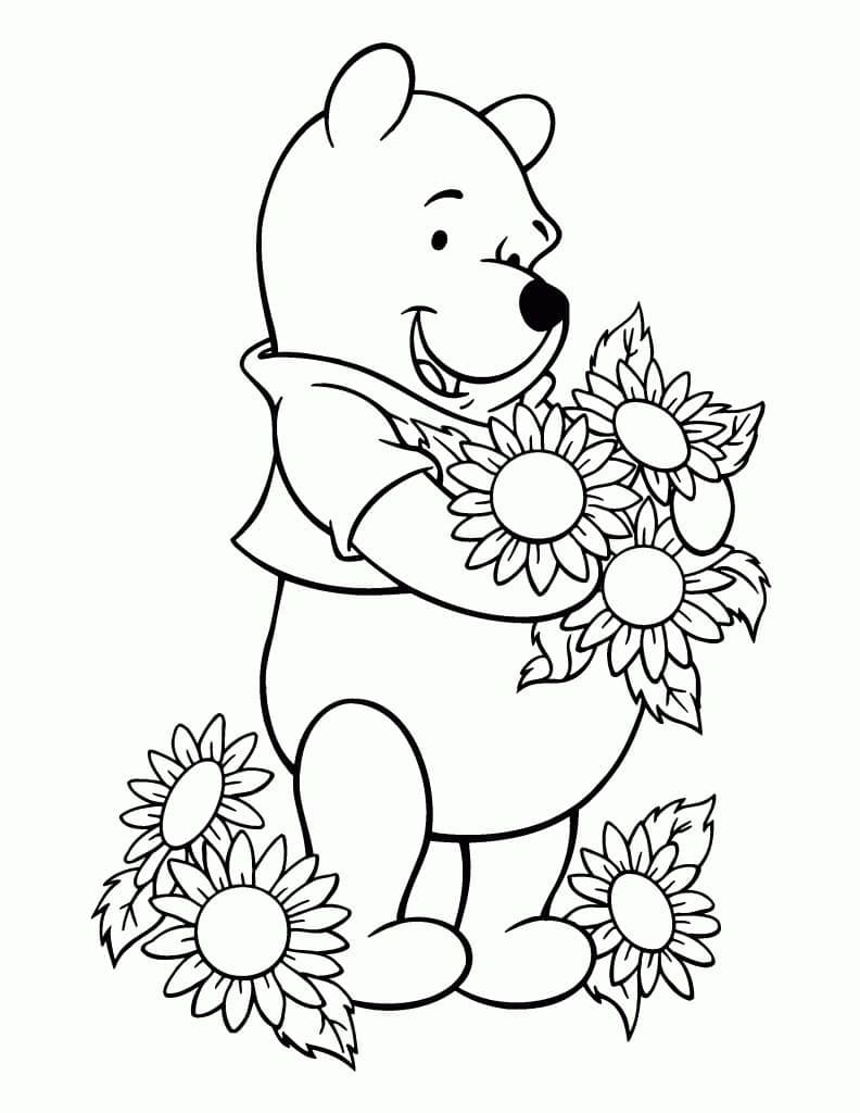 Winnie l’Ourson avec Fleurs coloring page