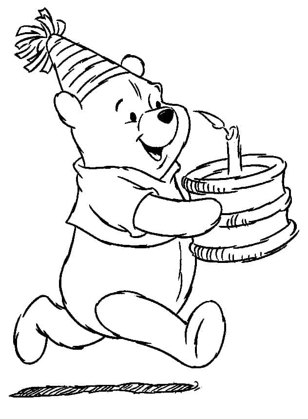 Winnie l’Ourson et Gâteau d’Anniversaire coloring page