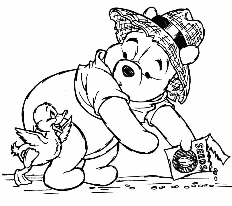 Winnie l’Ourson et un Caneton coloring page