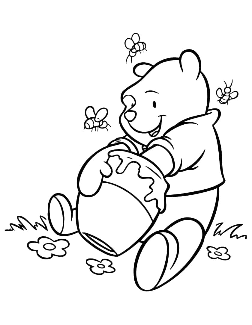 Winnie l’Ourson Mange du Miel coloring page