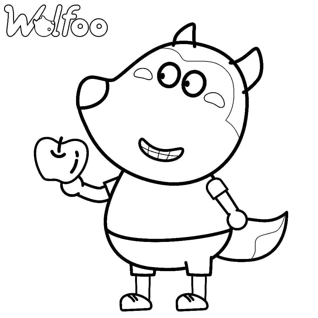 Wolfoo avec une Pomme coloring page