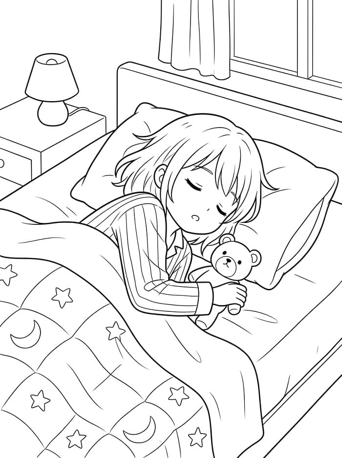 Fille Manga Endormie coloring page