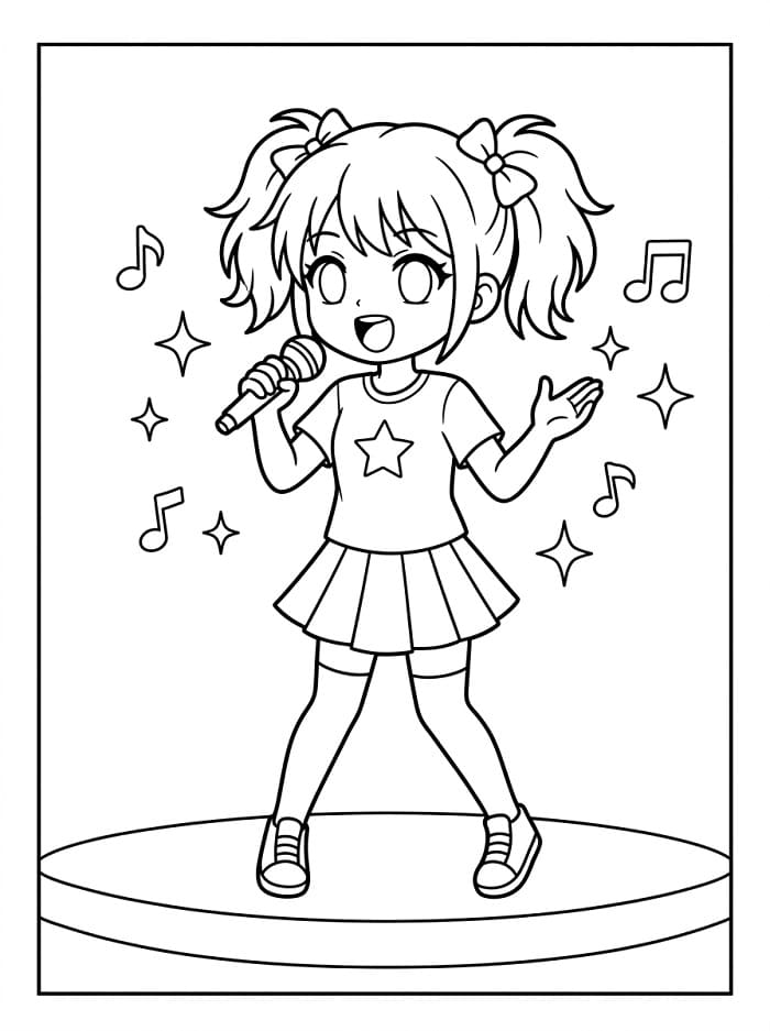 Fille Manga Qui Chante coloring page