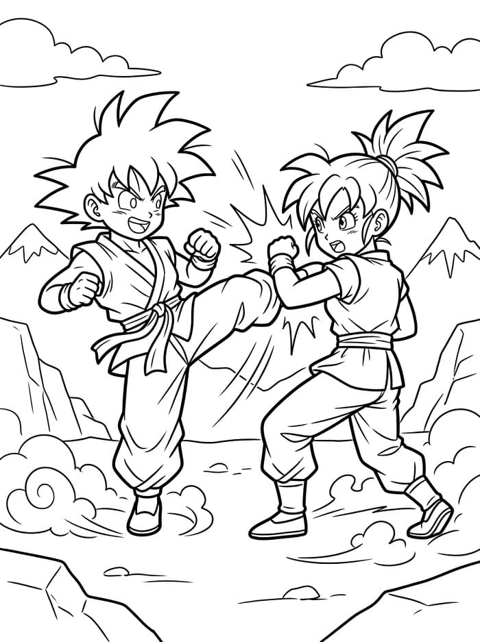 Fille Manga Se Bat coloring page