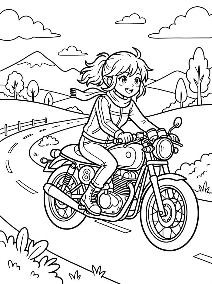 Fille Manga Sur Scooter coloring page