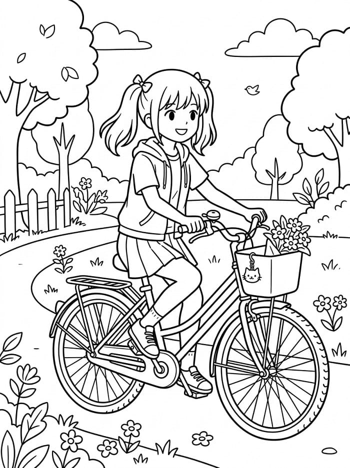 Fille Manga à Vélo coloring page