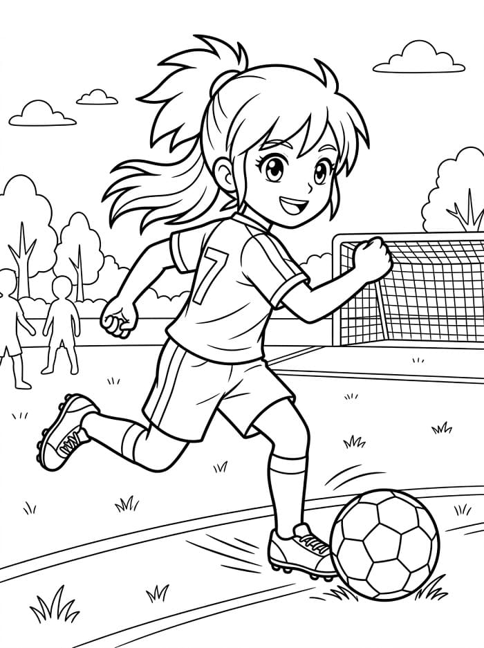Les Filles du Manga Jouent au Football coloring page