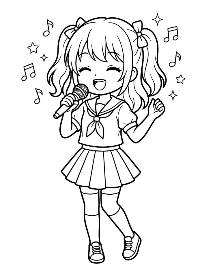 Une Fille Manga Qui Chante coloring page