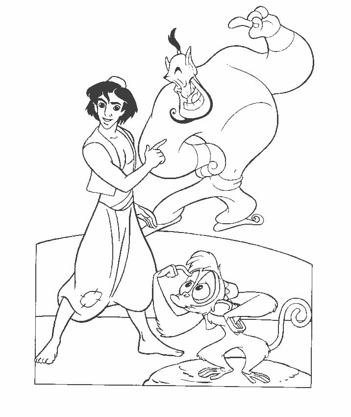 Coloriage Aladdin, Abu et Génie
