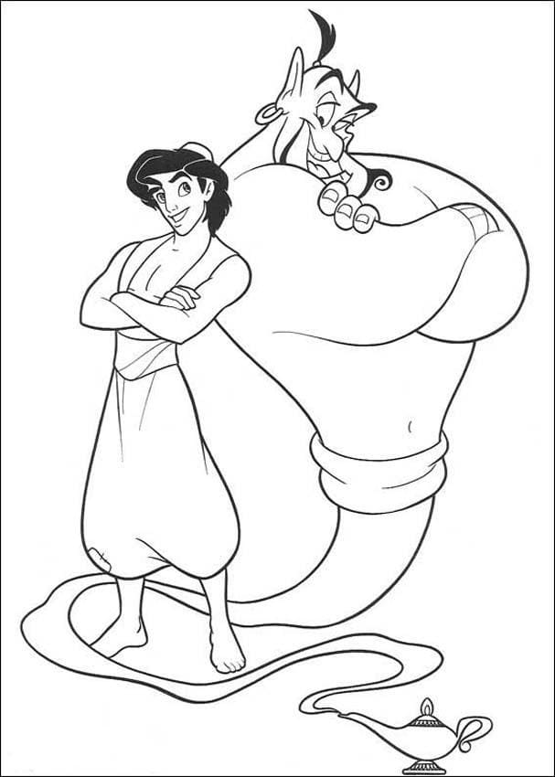 Coloriage Aladdin avec Génie