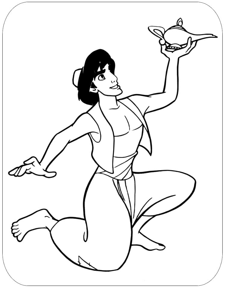 Coloriage Aladdin avec Lampe de Génie