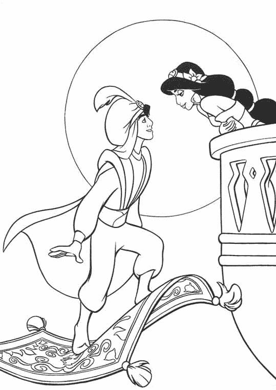Aladdin et Jasmine Amoureux coloring page