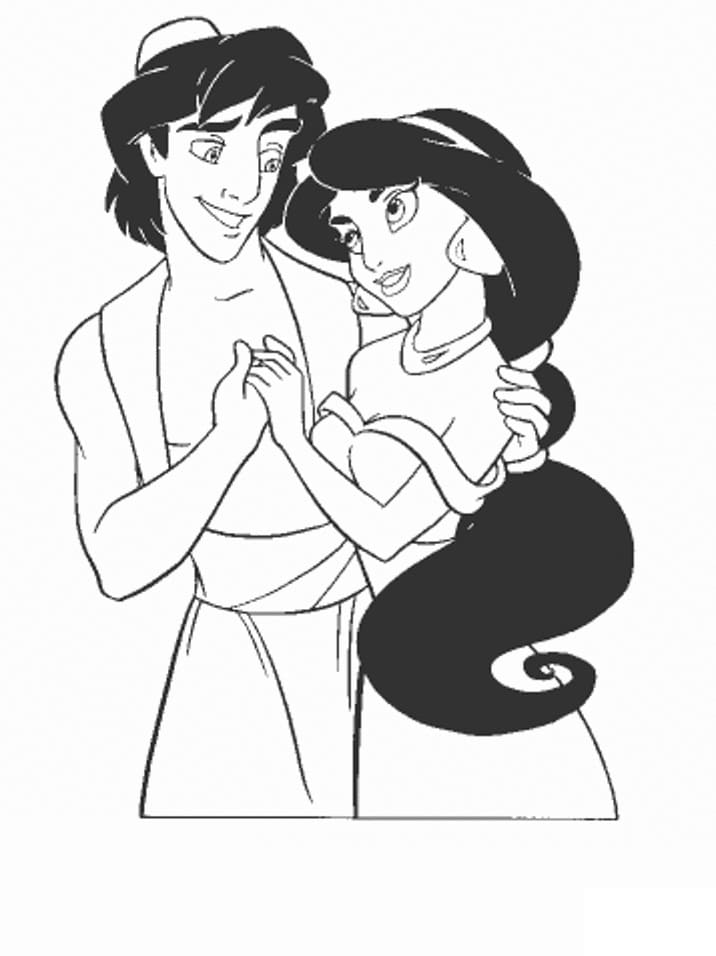 Coloriage Aladdin et Jasmine Sont Amoureux
