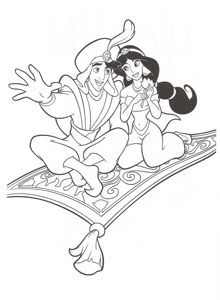 Coloriage Aladdin et Jasmine Volent