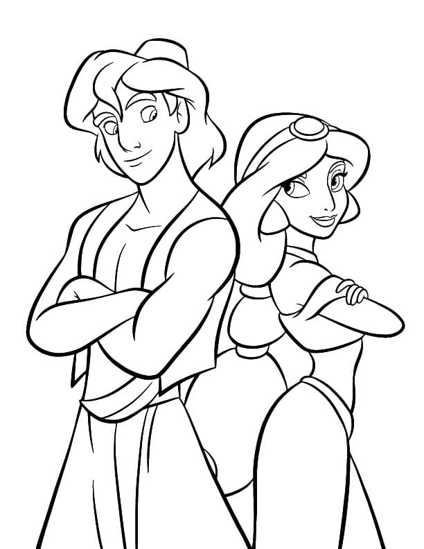 Coloriage Aladdin et Jasmine