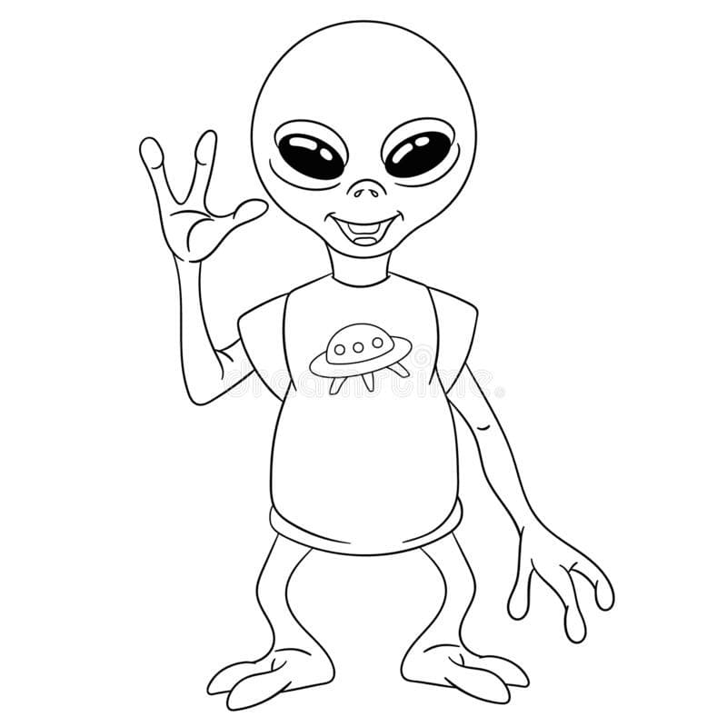 Alien Agite la Main coloring page
