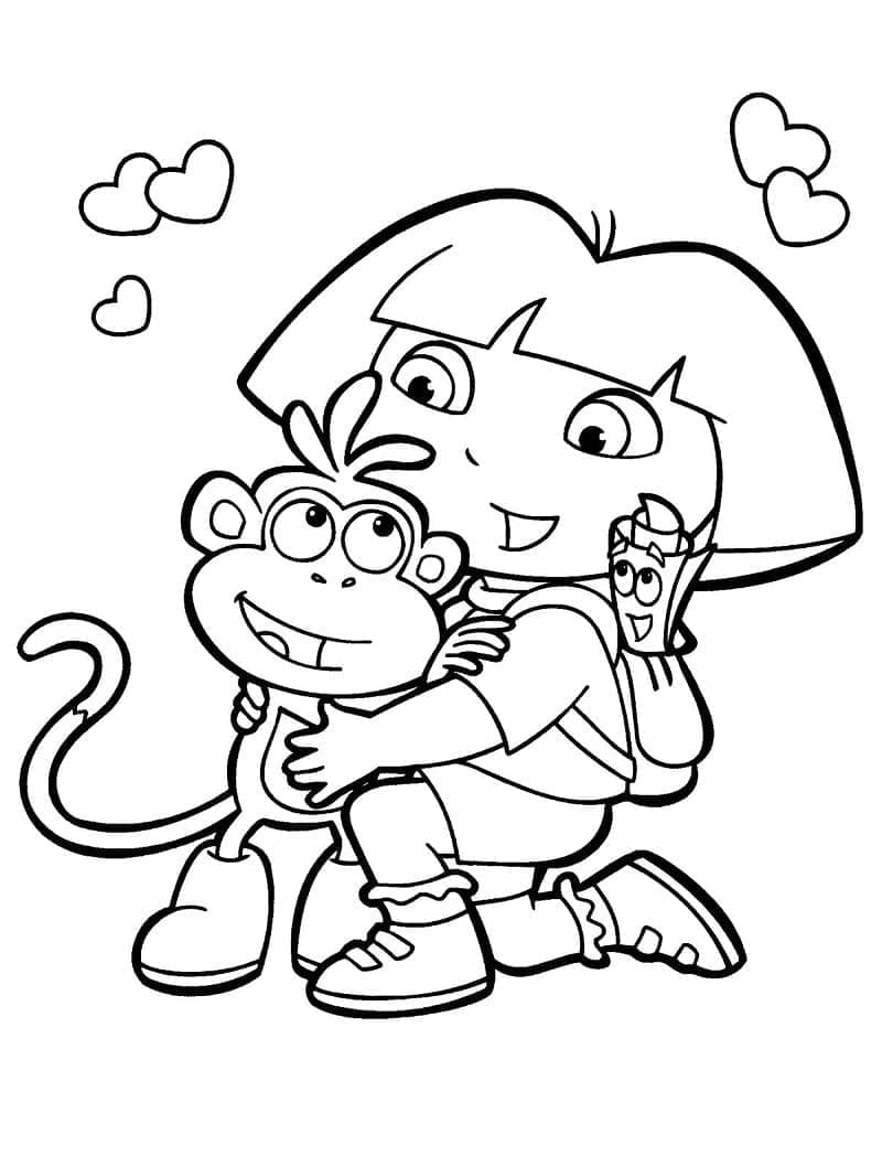 Babouche Embrasse Dora coloring page