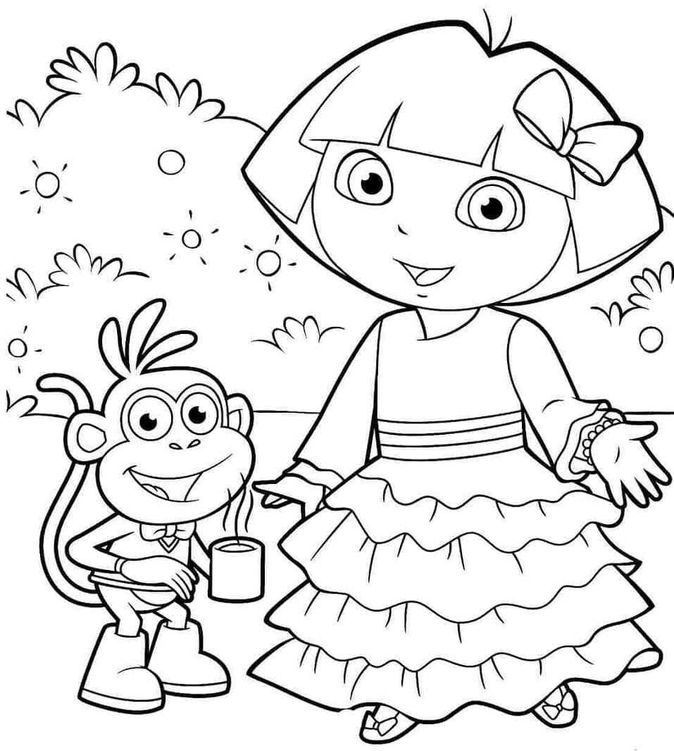 Babouche et Dora coloring page