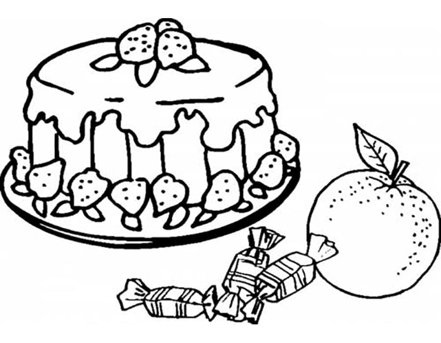 Coloriage Bonbons et Gâteau d'Anniversaire