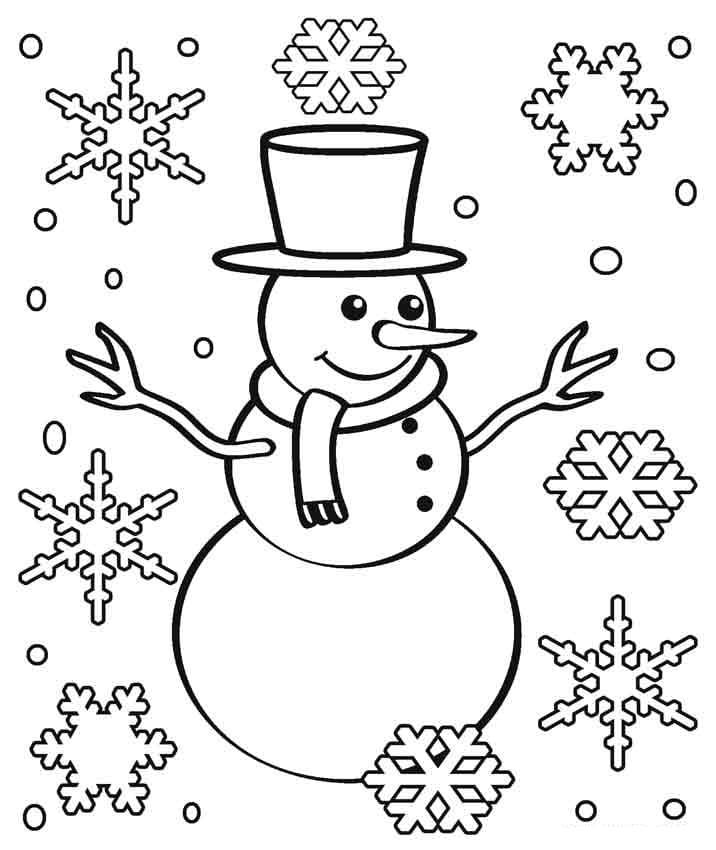 Bonhomme de Neige avec Flocons de Neige coloring page