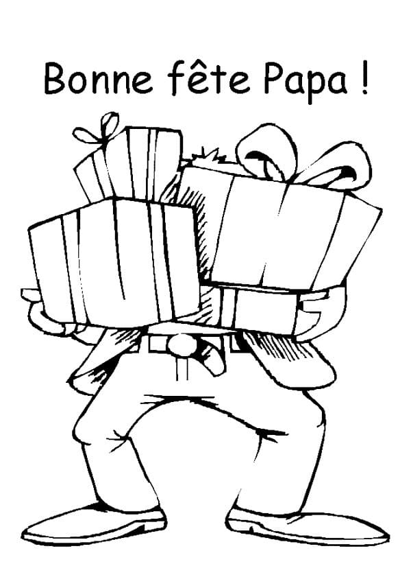 Bonne Fête Papa avec des Cadeaux coloring page