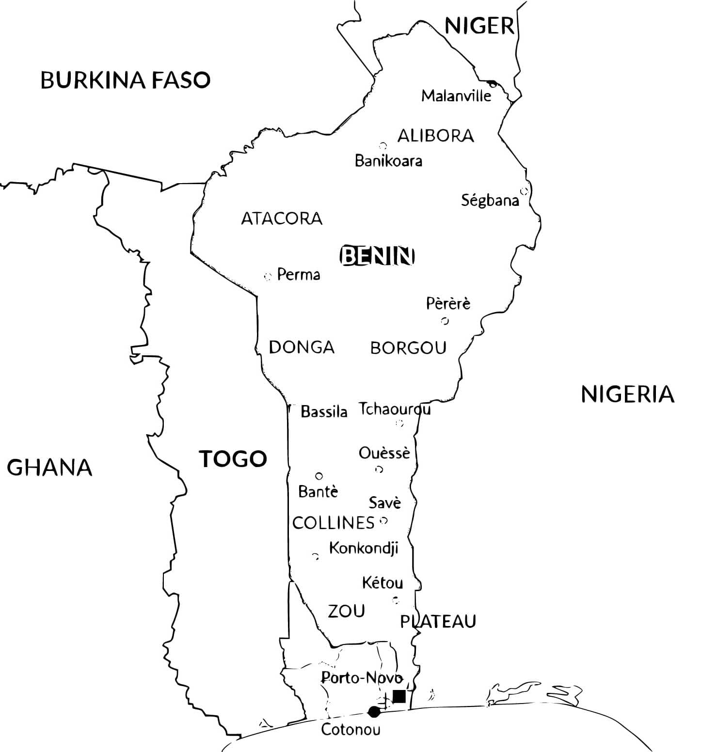 Carte du Bénin coloring page